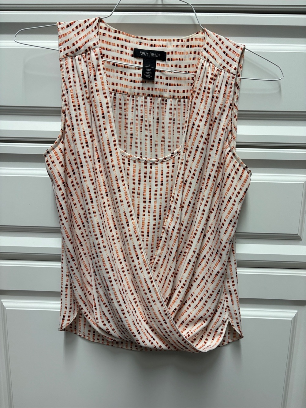 White House Black Market White and Rust Striped Sleeveless Wrap Cami